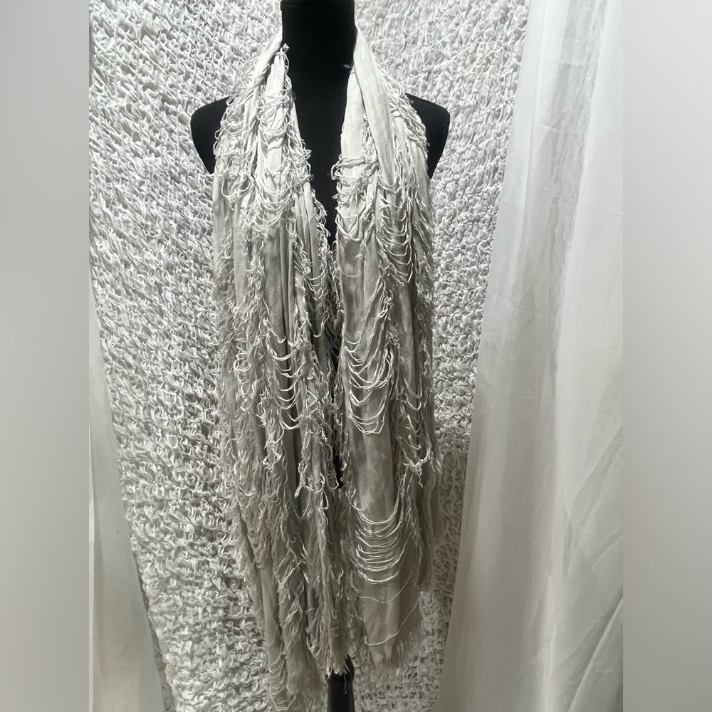Winter Lennon Silver BOHO Scarf, 80”X 26” - Picture 5 of 11